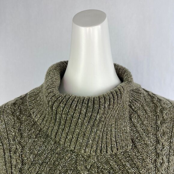 Talbots Sweater Top Green Ribbed Cable Knit Split Mock Neck Cotton Sz S - Picture 5 of 9